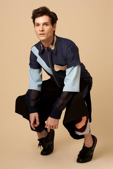 Buy Siddhant Agrawal Black Cotton, Textured Poly Crepe Layered Trouser Online at Aza Fashions Buy_Siddhant Agrawal_Black Cotton, Textured Poly Crepe Layered Trouser _Online_at_Aza_Fashions