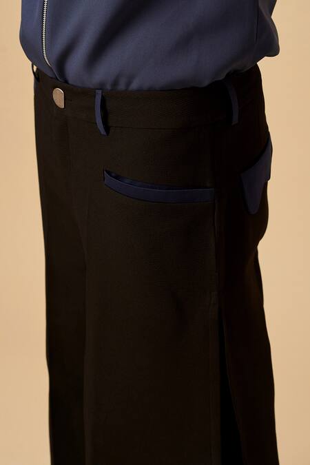 Siddhant Agrawal Black Cotton, Textured Poly Crepe Layered Trouser at Aza Fashions Siddhant Agrawal_Black Cotton, Textured Poly Crepe Layered Trouser _at_Aza_Fashions