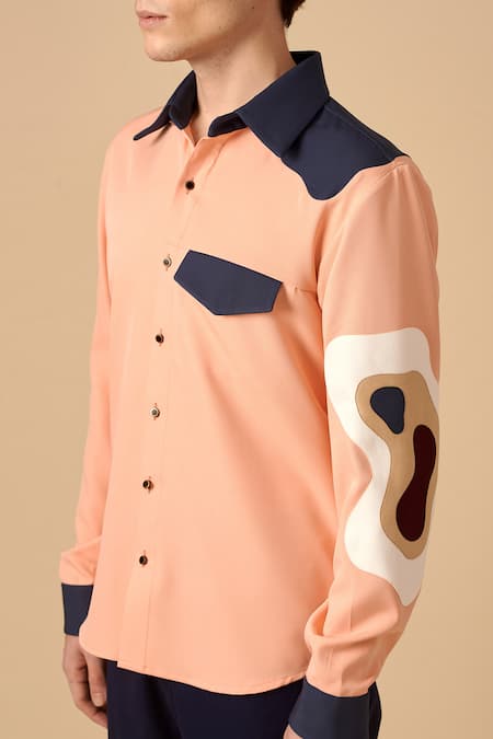 Siddhant Agrawal_Pink Cotton, Poly Crepe Colorblock Shirt _at_Aza_Fashions