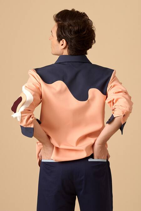 Shop_Siddhant Agrawal_Pink Cotton, Poly Crepe Colorblock Shirt _at_Aza_Fashions