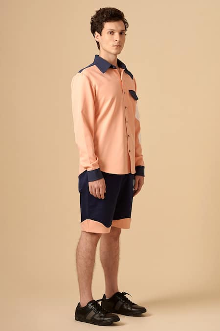 Siddhant Agrawal_Pink Cotton, Poly Crepe Colorblock Shirt _Online_at_Aza_Fashions