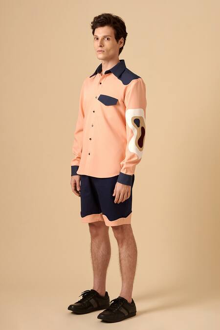 Buy_Siddhant Agrawal_Pink Cotton, Poly Crepe Colorblock Shirt _Online_at_Aza_Fashions