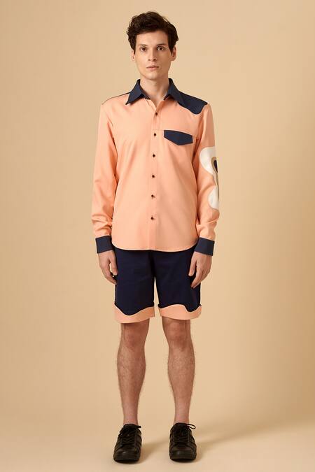 Shop_Siddhant Agrawal_Pink Cotton, Poly Crepe Colorblock Shirt _Online_at_Aza_Fashions