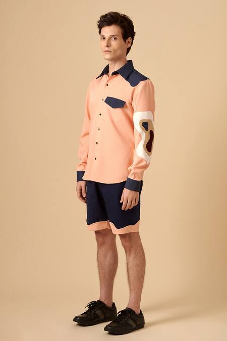 Buy Siddhant Agrawal Blue Cotton, Poly Crepe Colorblock Shorts Online at Aza Fashions Buy_Siddhant Agrawal_Blue Cotton, Poly Crepe Colorblock Shorts _Online_at_Aza_Fashions