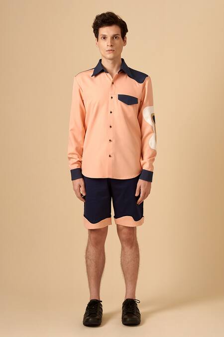 Shop Siddhant Agrawal Blue Cotton, Poly Crepe Colorblock Shorts Online at Aza Fashions Shop_Siddhant Agrawal_Blue Cotton, Poly Crepe Colorblock Shorts _Online_at_Aza_Fashions