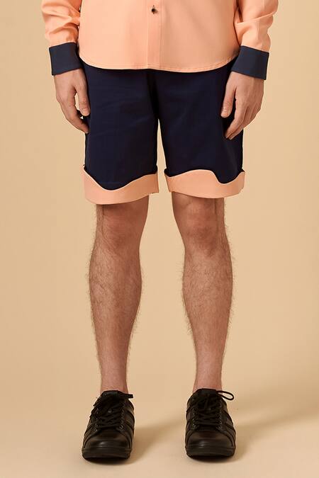 Siddhant Agrawal Blue Cotton, Poly Crepe Colorblock Shorts at Aza Fashions Siddhant Agrawal_Blue Cotton, Poly Crepe Colorblock Shorts _at_Aza_Fashions