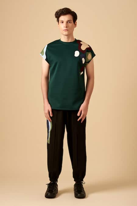 Shop Siddhant Agrawal Green Single Scuba Applique T-shirt Online at Aza Fashions Shop_Siddhant Agrawal_Green Single Scuba Applique T-shirt _Online_at_Aza_Fashions