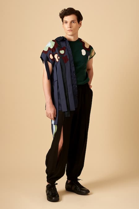 Buy Siddhant Agrawal Blue Cotton, Poly Crepe Applique Shirt Online at Aza Fashions Buy_Siddhant Agrawal_Blue Cotton, Poly Crepe Applique Shirt _Online_at_Aza_Fashions