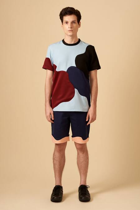 Buy Siddhant Agrawal Blue Poly Crepe, Single Scuba Applique T-shirt Online at Aza Fashions Buy_Siddhant Agrawal_Blue Poly Crepe, Single Scuba Applique T-shirt _Online_at_Aza_Fashions