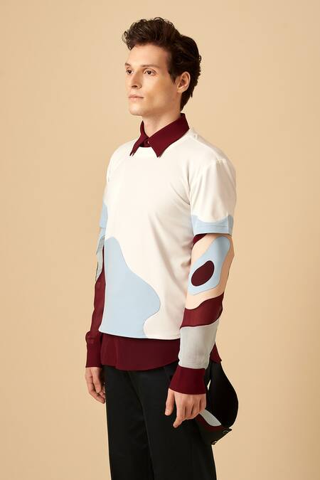 Siddhant Agrawal White Poly Crepe, Single Scuba Colorblock T-shirt Online at Aza Fashions Siddhant Agrawal_White Poly Crepe, Single Scuba Colorblock T-shirt _Online_at_Aza_Fashions