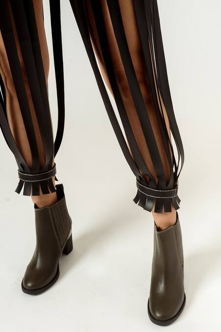 Siddhant Agrawal Green Poly Velvet Satin And Pu Leather Strappy Trousers at Aza Fashions Siddhant Agrawal_Green Poly Velvet Satin And Pu Leather Strappy Trousers _at_Aza_Fashions