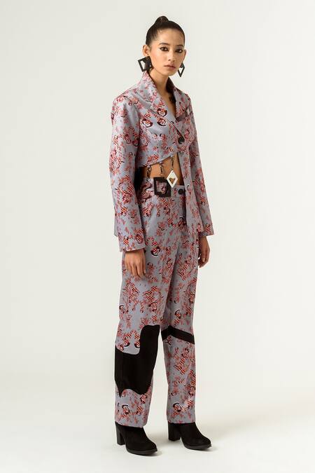 Siddhant Agrawal Grey Poly Satin Printed Trousers Online at Aza Fashions Siddhant Agrawal_Grey Poly Satin Printed Trousers _Online_at_Aza_Fashions