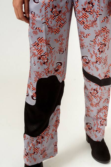 Siddhant Agrawal Grey Poly Satin Printed Trousers at Aza Fashions Siddhant Agrawal_Grey Poly Satin Printed Trousers _at_Aza_Fashions