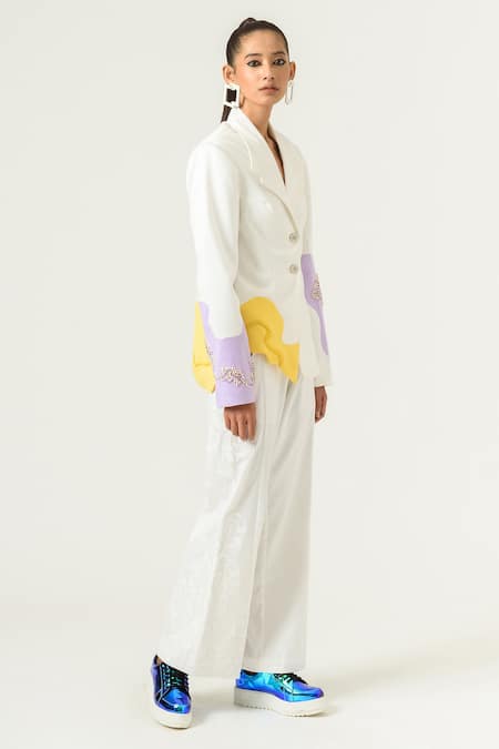 Siddhant Agrawal White Velvet Satin And Banana Crepe Lining Embellished Blazer Online at Aza Fashions Siddhant Agrawal_White Velvet Satin And Banana Crepe Lining Embellished Blazer _Online_at_Aza_Fashions