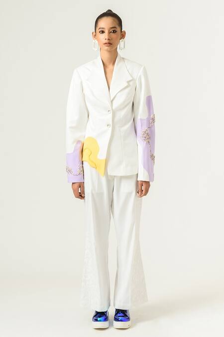 Buy Siddhant Agrawal White Velvet Satin And Banana Crepe Lining Embellished Blazer Online at Aza Fashions Buy_Siddhant Agrawal_White Velvet Satin And Banana Crepe Lining Embellished Blazer _Online_at_Aza_Fashions
