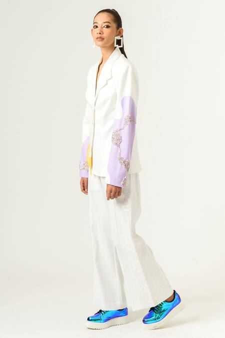 Buy Siddhant Agrawal White Poly Velvet Satin And Pu Leather Wide Leg Trousers Online at Aza Fashions Buy_Siddhant Agrawal_White Poly Velvet Satin And Pu Leather Wide Leg Trousers _Online_at_Aza_Fashions