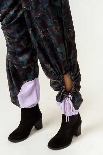 Shop_Siddhant Agrawal_Black Lycra And Velvet Satin Printed Joggers _Online_at_Aza_Fashions