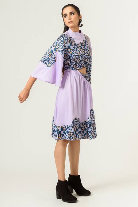 Siddhant Agrawal_Purple Poly Velvet Satin Round Printed Dress _Online_at_Aza_Fashions