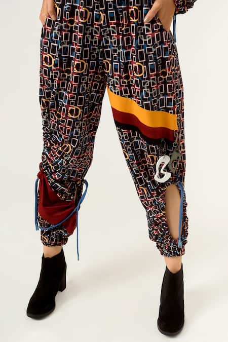 Siddhant Agrawal_Black Lycra And Velvet Satin Spread Collar Printed Jumpsuit _at_Aza_Fashions