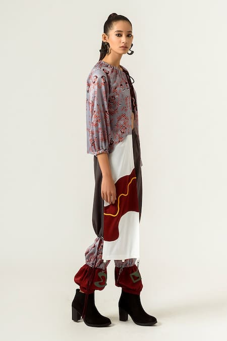 Siddhant Agrawal_Grey Banana Crepe, And Velvet Printed Joggers _Online_at_Aza_Fashions