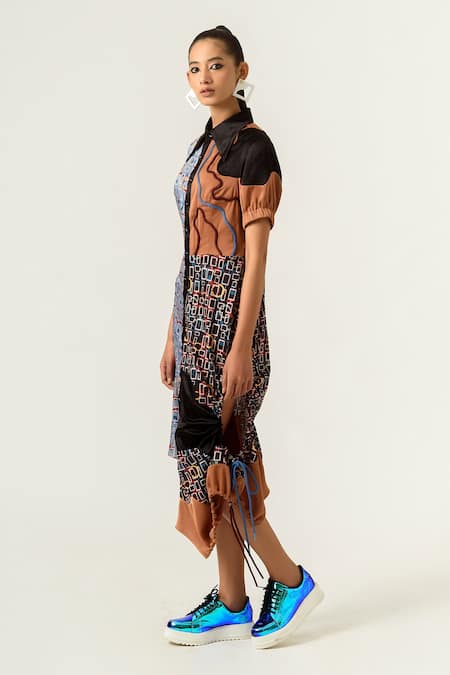 Buy_Siddhant Agrawal_Multi Color Lycra, Velvet And Printed Shirt Dress _Online_at_Aza_Fashions