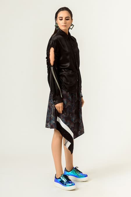 Siddhant Agrawal_Black Lycra And Velvet Satin Printed Skirt _Online_at_Aza_Fashions