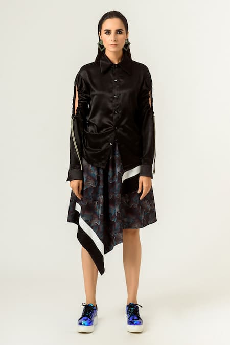 Buy_Siddhant Agrawal_Black Lycra And Velvet Satin Printed Skirt _Online_at_Aza_Fashions