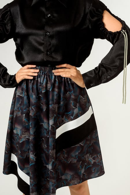 Shop_Siddhant Agrawal_Black Lycra And Velvet Satin Printed Skirt _Online_at_Aza_Fashions