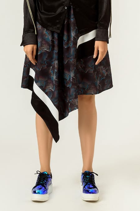 Siddhant Agrawal_Black Lycra And Velvet Satin Printed Skirt _at_Aza_Fashions