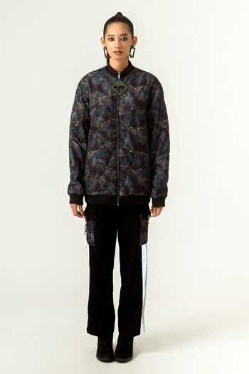 Siddhant Agrawal_Black Poly Lycra High Unisex Printed Bomber Jacket _Online_at_Aza_Fashions