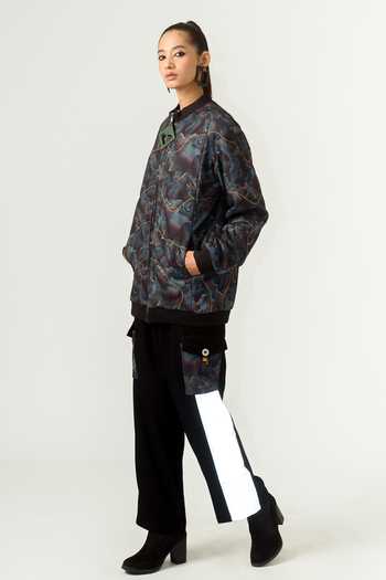 Buy_Siddhant Agrawal_Black Poly Lycra High Unisex Printed Bomber Jacket _Online_at_Aza_Fashions