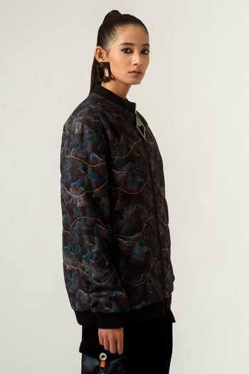 Shop_Siddhant Agrawal_Black Poly Lycra High Unisex Printed Bomber Jacket _Online_at_Aza_Fashions