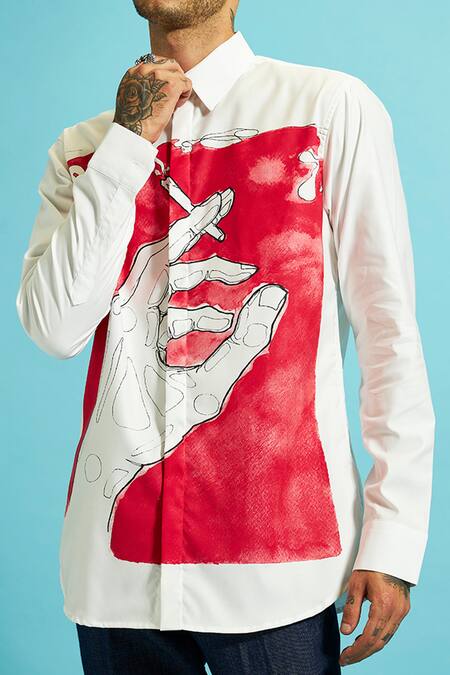 Sahil Aneja_White 100% Cotton Printed Shirt_Online_at_Aza_Fashions