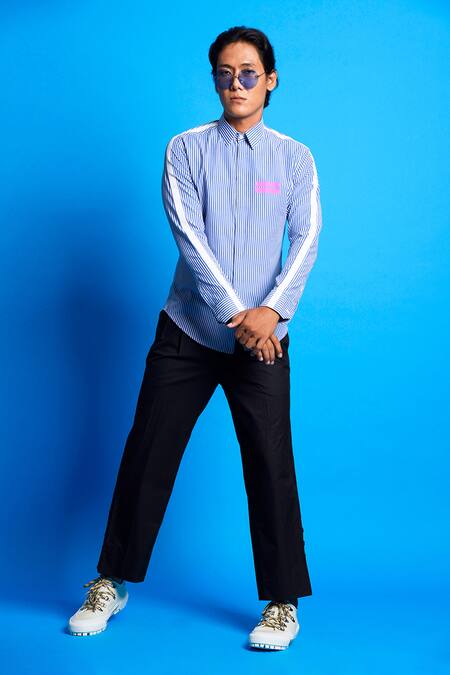 Buy_Sahil Aneja_Blue 100% Cotton Striped Shirt_Online_at_Aza_Fashions