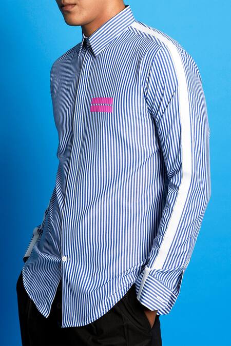 Shop_Sahil Aneja_Blue 100% Cotton Striped Shirt_Online_at_Aza_Fashions