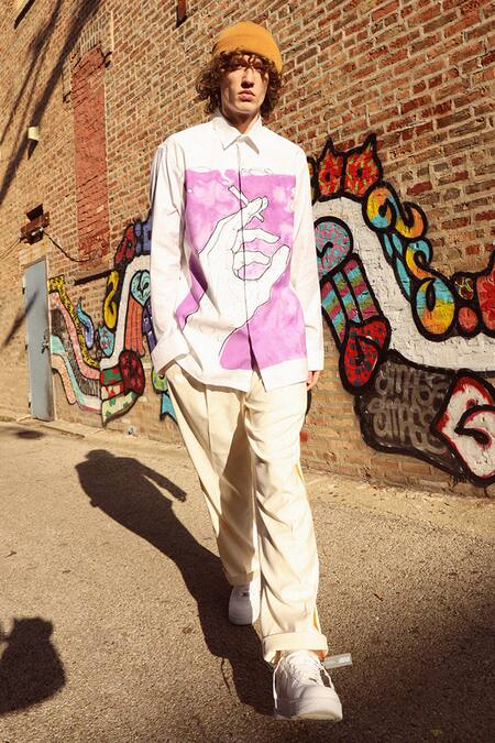 Shop Sahil Aneja White 100% Cotton Printed Shirt at Aza Fashions Shop_Sahil Aneja_White 100% Cotton Printed Shirt_at_Aza_Fashions