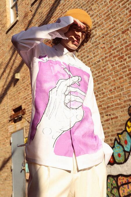 Buy Sahil Aneja White 100% Cotton Printed Shirt Online at Aza Fashions Buy_Sahil Aneja_White 100% Cotton Printed Shirt_Online_at_Aza_Fashions