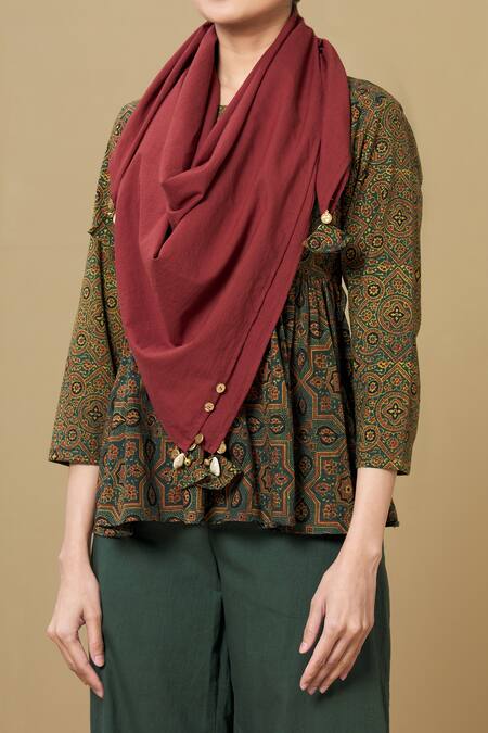 Shop_Sagaa By Vanita_Green Ajrakh Round Top And Pant Set_Online_at_Aza_Fashions