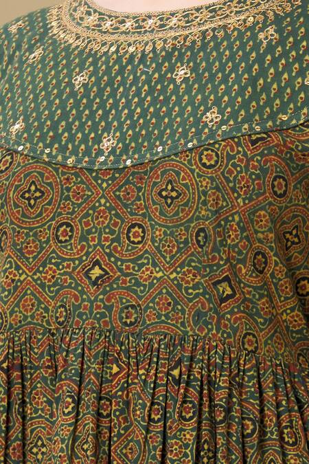 Sagaa By Vanita Green Ajrakh Embroidery Round Anarkali Set at Aza Fashions Sagaa By Vanita_Green Ajrakh Embroidery Round Anarkali Set _at_Aza_Fashions