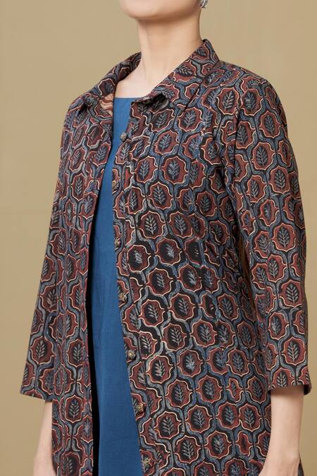 Shop Sagaa By Vanita Maroon Ajrakh Embroidery Shirt Collar Jacket And Pant Set Online at Aza Fashions Shop_Sagaa By Vanita_Maroon Ajrakh Embroidery Shirt Collar Jacket And Pant Set _Online_at_Aza_Fashions