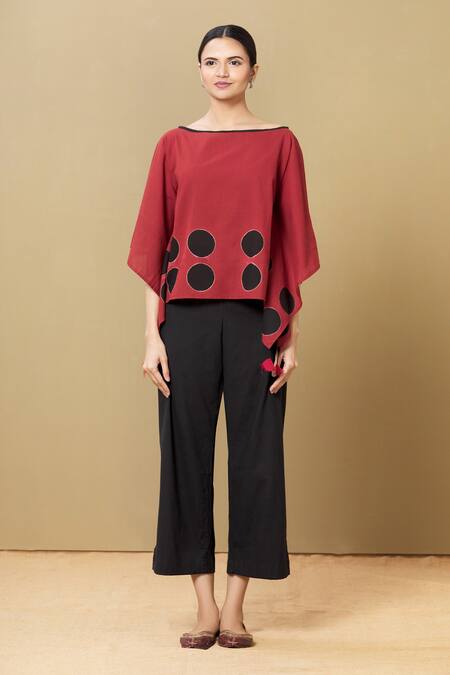 Sagaa By Vanita_Red Organic Cotton Boat Tie Dye Top_Online_at_Aza_Fashions