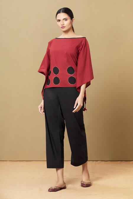 Shop_Sagaa By Vanita_Red Organic Cotton Boat Tie Dye Top_Online_at_Aza_Fashions