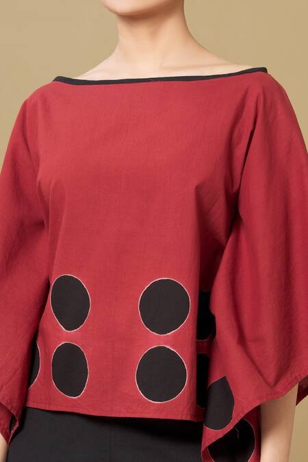 Sagaa By Vanita_Red Organic Cotton Boat Tie Dye Top_at_Aza_Fashions