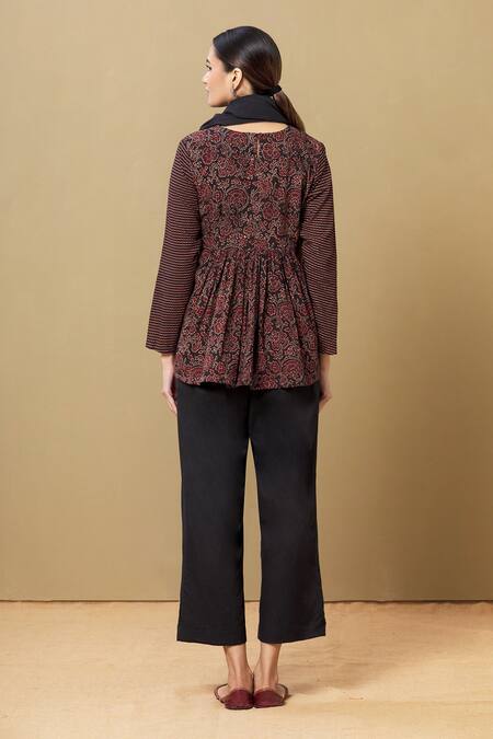 Shop Sagaa By Vanita Red Ajrakh Round Top And Pant Set at Aza Fashions Shop_Sagaa By Vanita_Red Ajrakh Round Top And Pant Set_at_Aza_Fashions