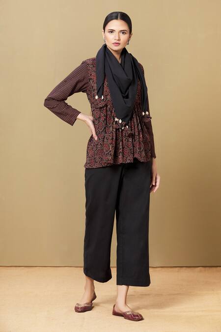 Sagaa By Vanita Red Ajrakh Round Top And Pant Set Online at Aza Fashions Sagaa By Vanita_Red Ajrakh Round Top And Pant Set_Online_at_Aza_Fashions