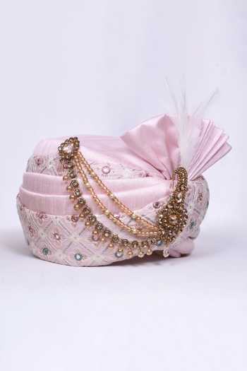 Arihant Rai Sinha_Pink Embroidery, Beads Floral Safa_Online_at_Aza_Fashions