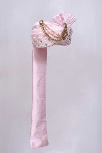 Shop_Arihant Rai Sinha_Pink Embroidery, Beads Floral Safa_Online_at_Aza_Fashions