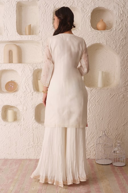 Shop_Surabhi Arya_White Organza, Georgette Gota Patti, Thread Work Embroidered Kurta Gharara Set _at_Aza_Fashions
