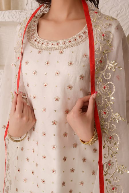 Shop_Surabhi Arya_White Organza, Georgette Gota Patti, Thread Work Embroidered Kurta Gharara Set _Online_at_Aza_Fashions