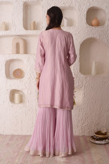 Shop_Surabhi Arya_Purple Organza, Georgette Gota Patti, Thread Work Embroidered Kurta Gharara Set _at_Aza_Fashions